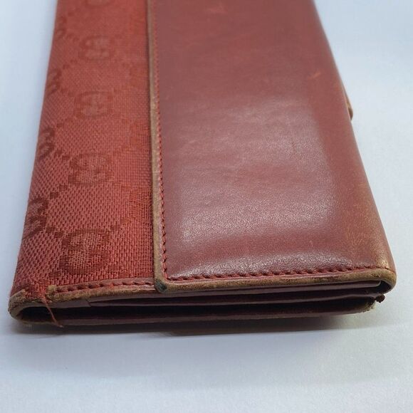 Authentic GUCCI Red Canvas & Leather Long Slim Wallet / Checkbook Holder - Picture 3 of 11